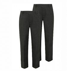 Boys Grey Half Elastic School Trouser 2 Pack