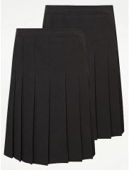 Girls Black Permanent Pleats School Skirt 2 Pack