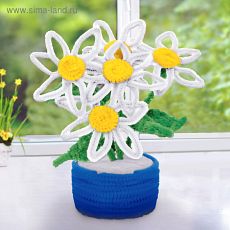 4095490 Игрушка из меховых палочек "Букет в горшочке своими руками. Милые ромашки"
