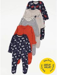Navy Tractor Print Sleepsuits 3 Pack