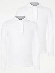 Girls White Long Sleeve Ruffle School Polo Shirt 2 Pack
