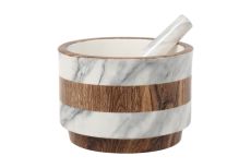 Ступка для специй, 15 см, с пестиком, фарфор P, серо-коричневая, мрамор, Wood&Marble, 63065