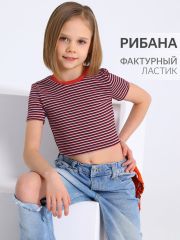 502097 Апрель Футболка полоска темно-синий+красный+белый+красный