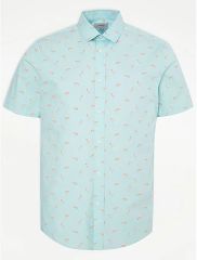 Mint Flamingo Print Short Sleeve Shirt
