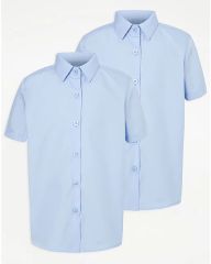 Girls Blue Short Sleeve School Shirt 2 Pack