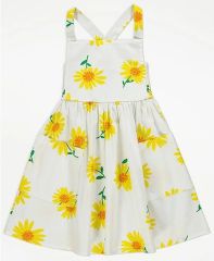 White Sunflower Cross Back Dress
