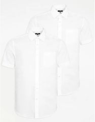 White Regular Fit Short Sleeve Formal Shirts 2 Pack