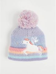 Unicorn Pom Pom Knitted Bobble Hat
