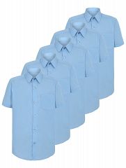 Boys Light Blue Short Sleeve School Shirt 5 Pack