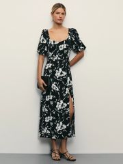 514912 ZARINA Платье черный цветы крупные