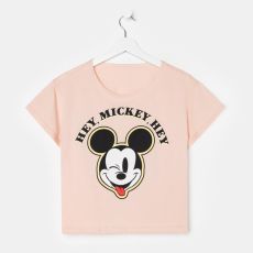 6485684 Футболка укороченная «Hey Мickey» Микки Маус, цвет розовый р-р 44-46