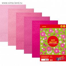 4382391 Фетр цветной, набор, A4, 2 мм, deVENTE, 5 листов х 5 цветов, «Оттенки розового»
