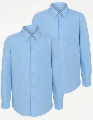 Boys Light Blue Slim Fit Long Sleeve School Shirt 2 Pack