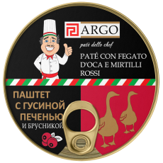 Паштет с гусиной печенью и брусникой ARGO Pate’ dello chef в жестебанке с ключом easy open 250 гр.