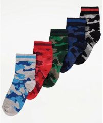 Camouflage Cotton Rich Ankle Socks 5 Pack