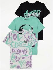 Mint Graffiti Print Slogan T-Shirts 3 Pack