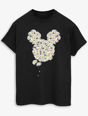 Disney Mickey Mouse Flower Logo Adult Black T-Shirt