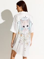 OmD 0617D CATS Рубашка пижамная OVERSIZE (спущенный рукав 3/4) Omsa Рубашка Bianco (Белый)