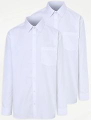Senior Boys White Long Sleeve Slim Fit School Shirt 2 Pack