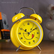 720829 Будильник "Смайлик", d=11.5 см, желтый, микс