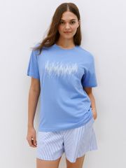 OmD 0235D TENERO Пижама жен. (Футболка +шорты), СО Omsa Пижама Azzurro/Multicolor (Мультиколор)