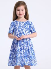 522256 Апрель Платье ирисы гжель на белом