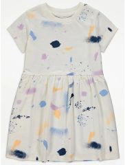 White Terrazzo Print Dress