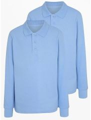 Boys Light Blue Long Sleeve School Polo Shirt 2 Pack