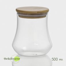 Банка для сыпучих BellaTenero «Эко», 500 мл, 10×11 см, с бамбуковой крышкой, стекло, прозрачная