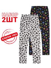 480968 Апрель Легинсы черный леопард на белом+цветные звездочки