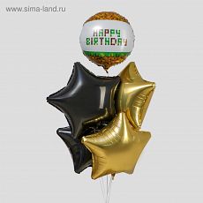 5099697 Букет из фольгированных шаров «С днём рождения. Пиксели», набор 5 шт., цвет чёрный,золотой