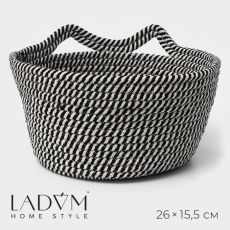 Корзина для хранения LaDо́m «Кэтс», плетёная, ручной работы, с ручками, хлопок, 26×26×15.5 см, чёрная