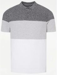Grey Ombre Striped Knitted Polo Top