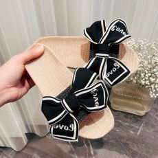 Женские летние льняные тапочки с бантом