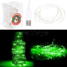 Электрогирлянда светодиодная 10 м, 100 ламп, зеленый, USB Снеговичок