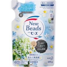 376619 KAO Жидкое средство для стирки NEW BEADS Pure Craft с кондиционером, аромат ландыша и ромашки, 680 гр. сменная упаковка