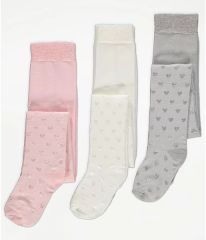 Pink Heart Print Tights 3 Pack
