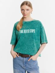 511805 MARK FORMELLE Футболка ACID WASH бирюзовый зеленый +печать