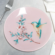Тарелка стеклянная обеденная Доляна «Колибри», d=20 см, цвет розовый 4540965