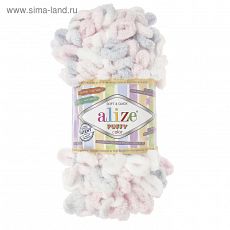 4234666 Пряжа "Puffy" 100 % микрополиэстер 9м/100г (5864 бело-розово-серый)