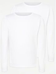 Girls White Crew Neck School Long Sleeve T-Shirt 2 Pack