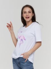 Фуфайка (футболка) женская BY201-30001/15 ХБ2000-5/Р2000-5 белый/белый/фламинго BE YOU