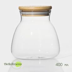 Банка для сыпучих BellaTenero «Бамбук», 400 мл, 9.5×9.5 см, с бамбуковой крышкой, стекло, прозрачная