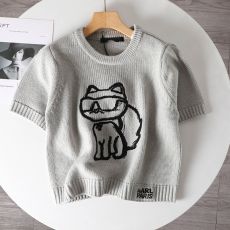 Вязаный свитер с коротким рукавом и вышивкой кота
