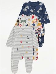 Grey Beach Day Sleepsuits 3 Pack