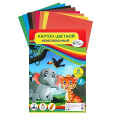 2633939 Картон цветной двусторонний А4, 8 листов, 8 цветов 