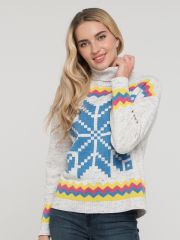 Свитер женский BY212-40104 молоко/цитрус/гжель/бутон розы BE YOU