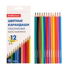 Карандаши 12 цветов, ErichKrause, пластик, шестигранные, 2,6 мм грифель, картонная упаковка, европодвес 7398659