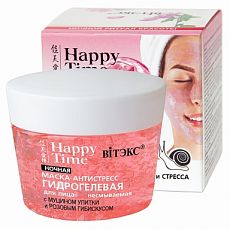 028577  Vitex Happy Time. Маска-АНТИСТРЕСС гидрогелевая ночная с муцином улитки и розовым гибискусом для лица, 90мл