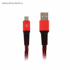 4465965 Кабель LuazON, micro USB - USB, 1 А, 1 м, оплётка нейлон, плоский, красный